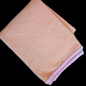 VTG Peach‎ Pink Wool Blanket Marshall Field Gina Belgium Twin Or Full Size Soft